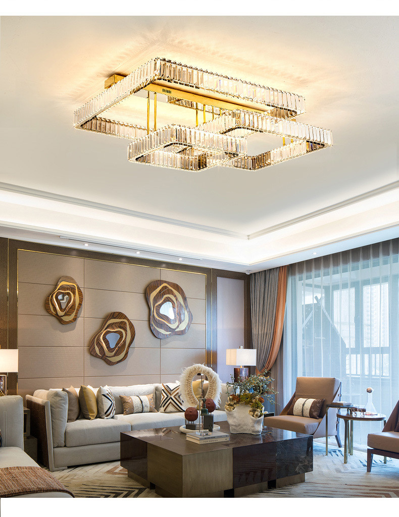 Luxury Living Room Smart Led Chandelier Modern Hall Glossy K9 Crystal Ceiling Chandelier(WH-CA-104)