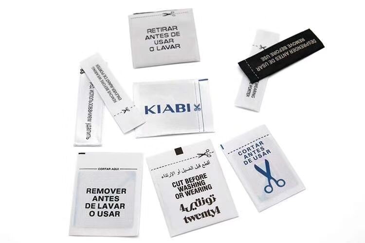 Cut off from clothes after paid RF eas soft label luxury clothes label with fabric