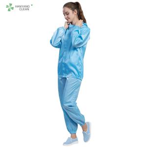 Wholesale 98% Polyester 2% Carbon Fiber Antistatic Hooded Coverall For Class 1000 Cleanroom from china suppliers