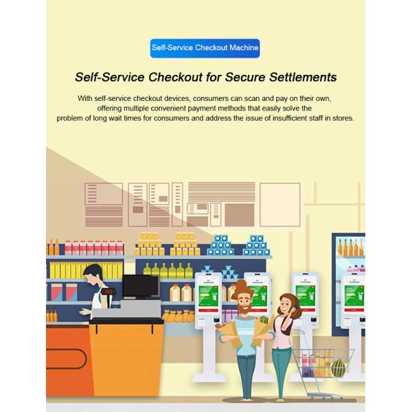27 inch Indoor Checkout Self Service POS Kiosk With RFID IC Card-reader Kiosk Camera Microphone