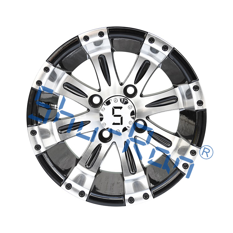 Golf Cart 12''/14'' Machined/ Glossy Black Aluminum Wheels Rims for Club Car, EZGO, YMH Golf Carts