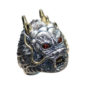 Wholesale Sterling Silver Brass 2 Tone Dragon Head Engraved Vintage Ring for Men(059118) from china suppliers