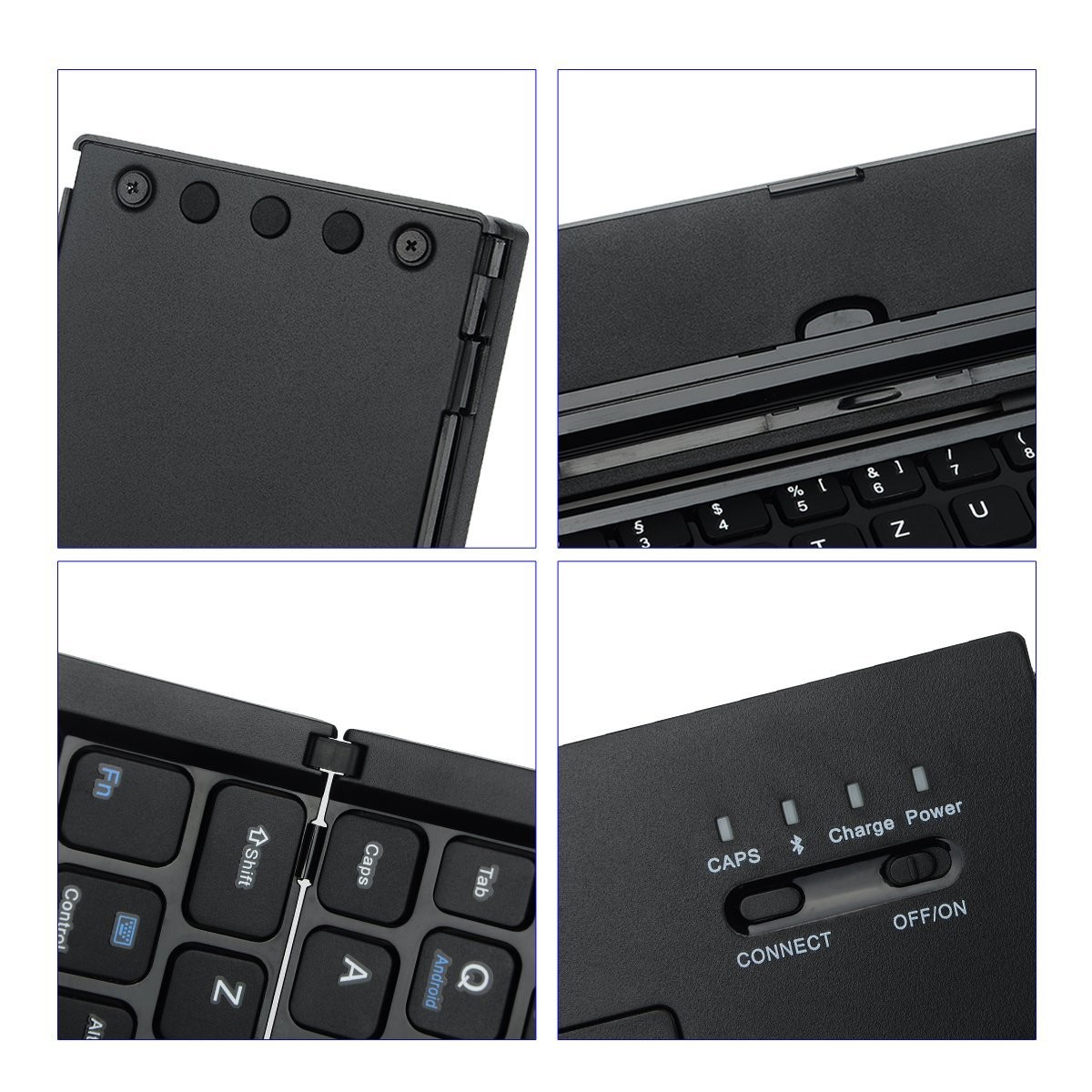 Three Level Metal Aluminum Alloy Foldable Bluetooth Keyboard Rechargeable Folding Wireless Keyboard
