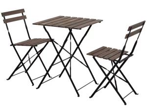 Wholesale 3 Piece Set Mahogany Garden Folding Table And Chairs Solid Wood Slat Steel Frame from china suppliers