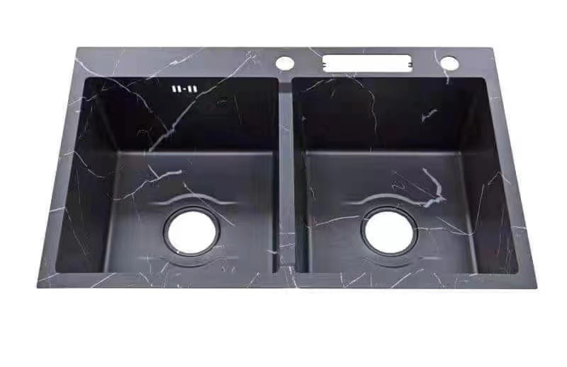 Marbling Color Equal Basin Handmade Kitchen Sink Stainless Steel