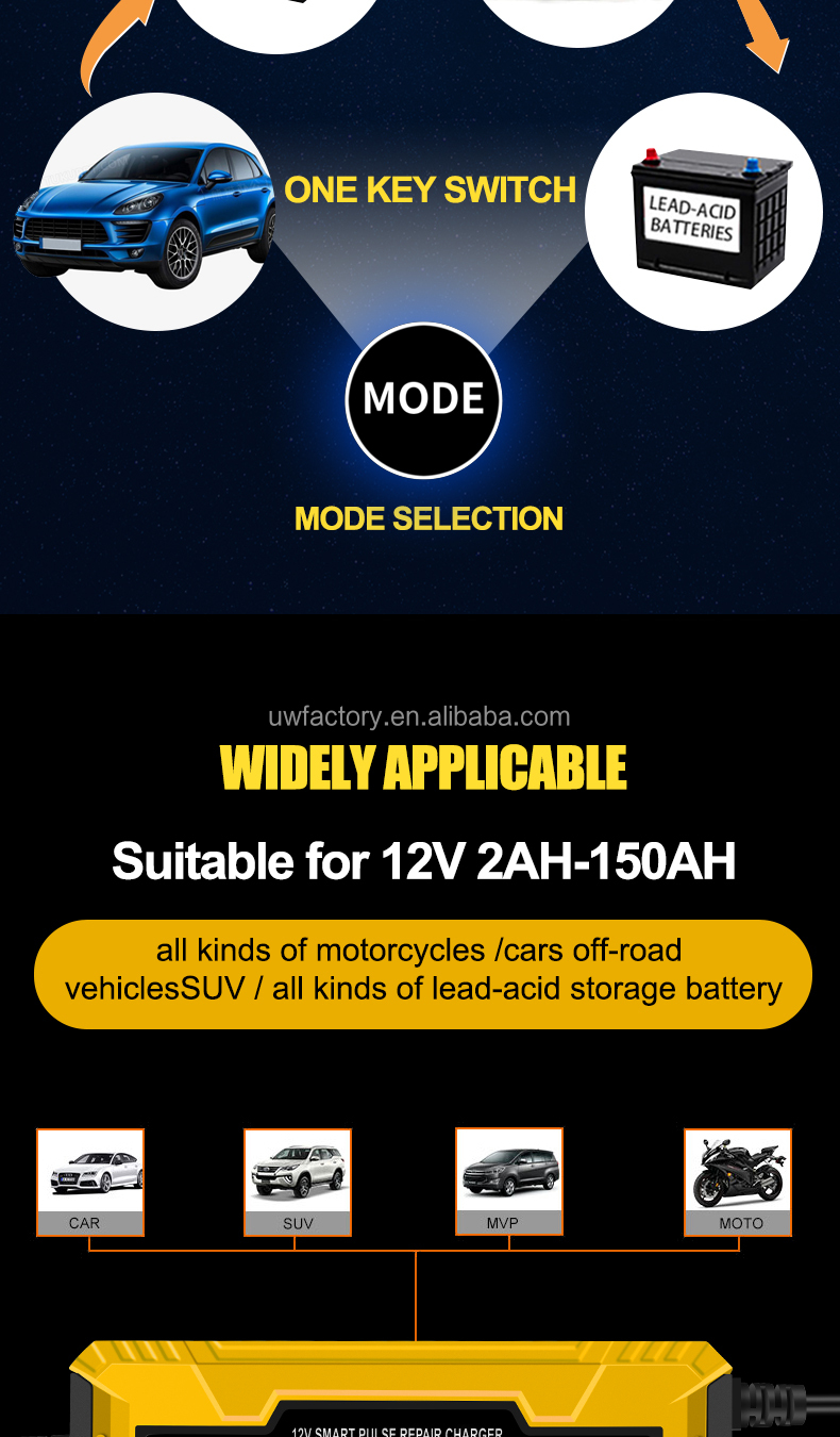 Universal 15W/10W/7.5W/5W Automatic Identification Electric Battery Charger for Car EVBike Golf Trolley Lead Acid Battery
