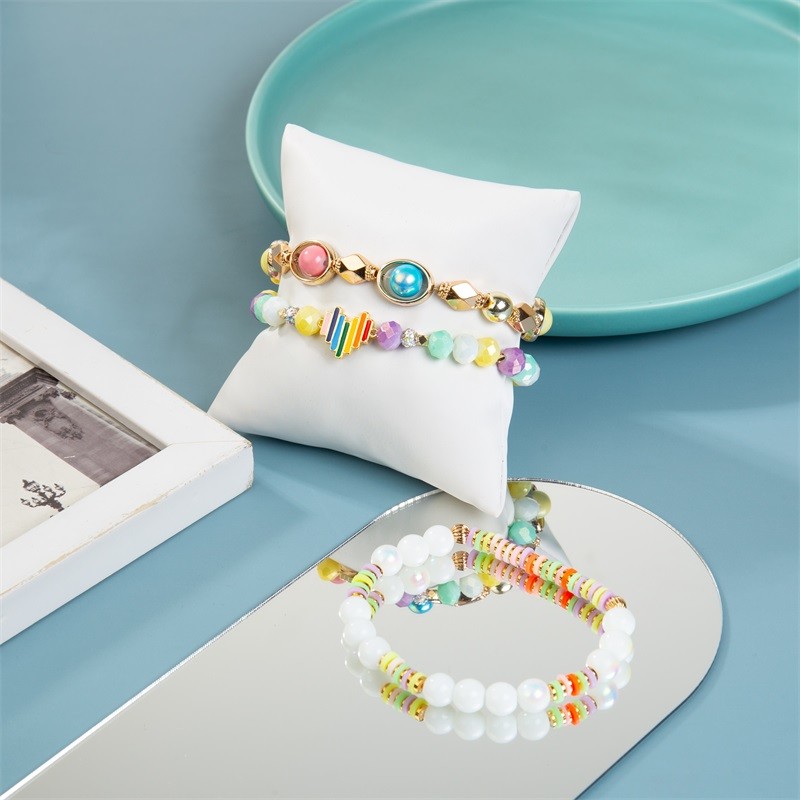 Rainbow Heart Charm Handmade Beads Bracelet Colorful For Women Party