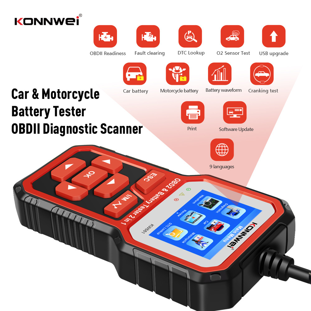 ABS 12V 2.4in TFT Car Battery Tester OBD2 Scanner 2 In 1 CCA