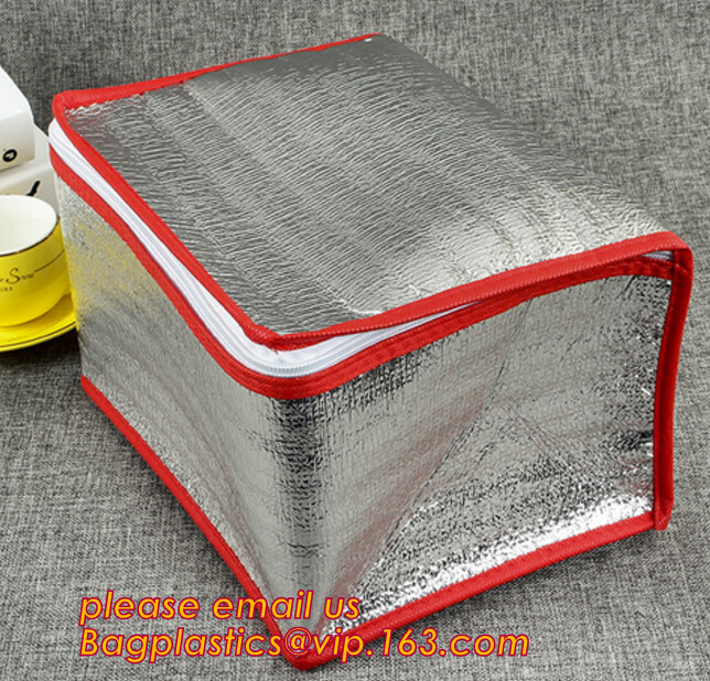 Reusable aluminium foil thermal insulation material cooler bag for picnic with Strapping tape closureRecycled PP Woven Plast