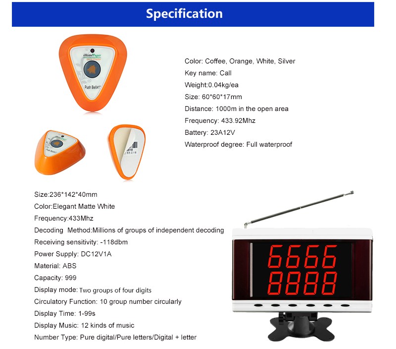 High-quality wireless electronic waiter paging table bell system