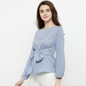 Wholesale Women White &amp; Blue Striped Blouse from china suppliers