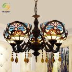 Vintage Stained 5 Heads Glass Chandeliers Love Heart Baroque Bar Cafe Restaurant
