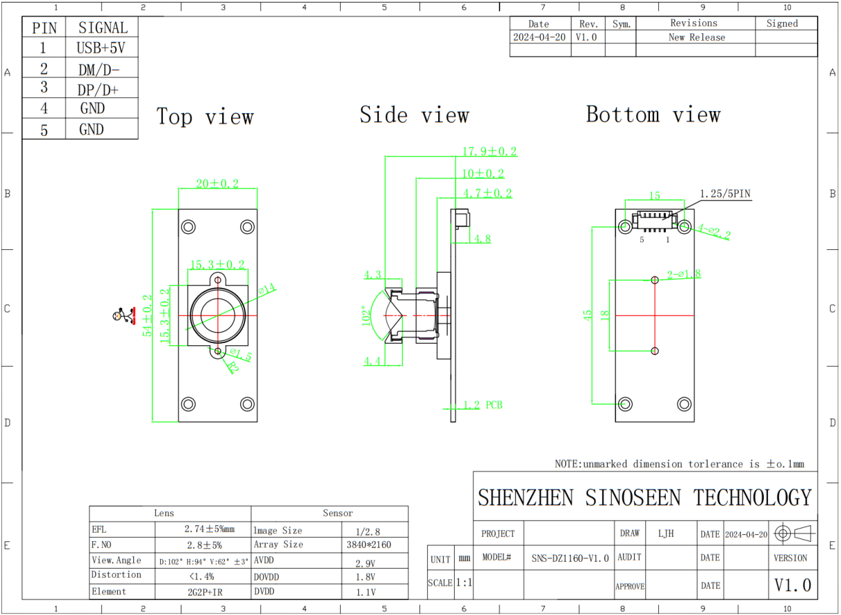 Sinoseen USB Camera Module for Windows and Linux with Standard and Custom Lens Support