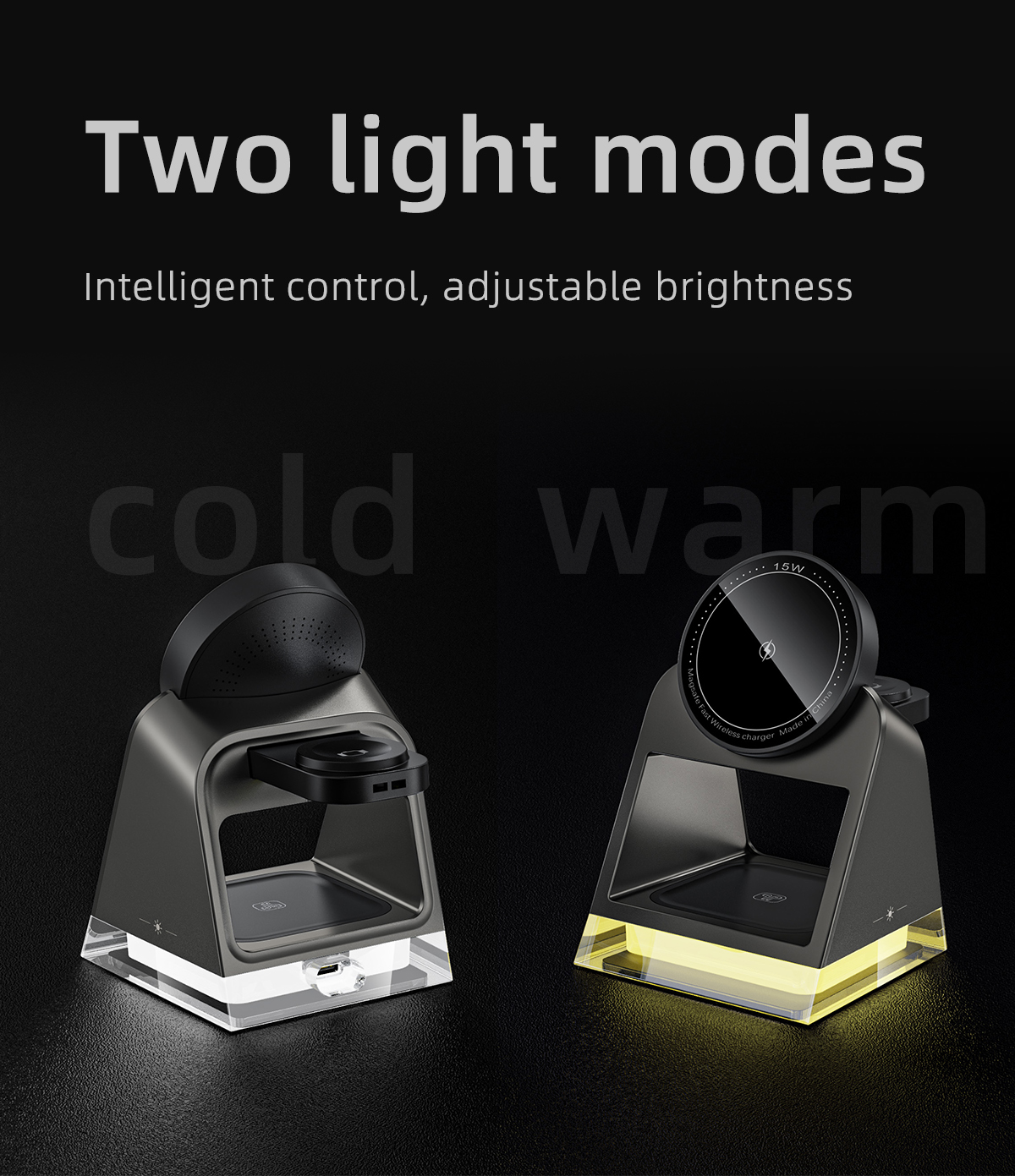 Desktop Wireless Charging Stand 3 In 1 Charging Station With Night Light And Charger