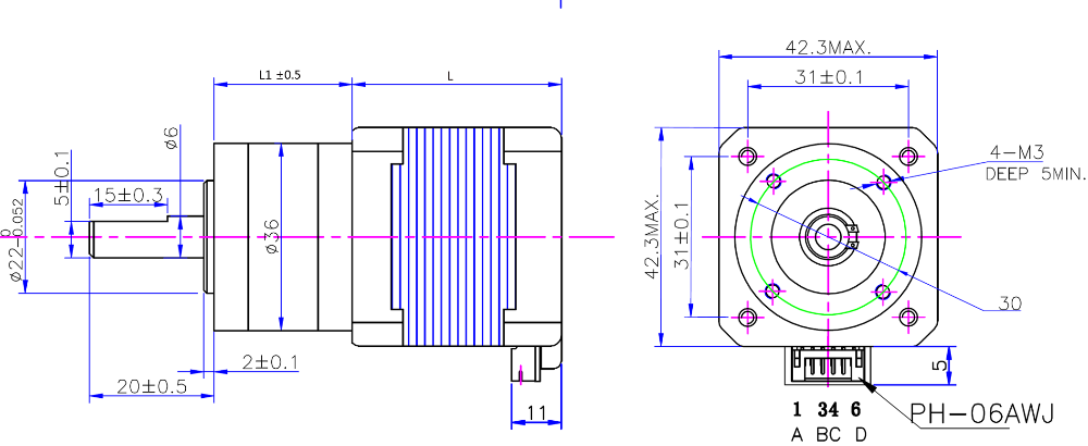 Class B Insulation 2 Phase Nema 17 42mm Hollow Shaft Stepper Motor for Smooth Motion
