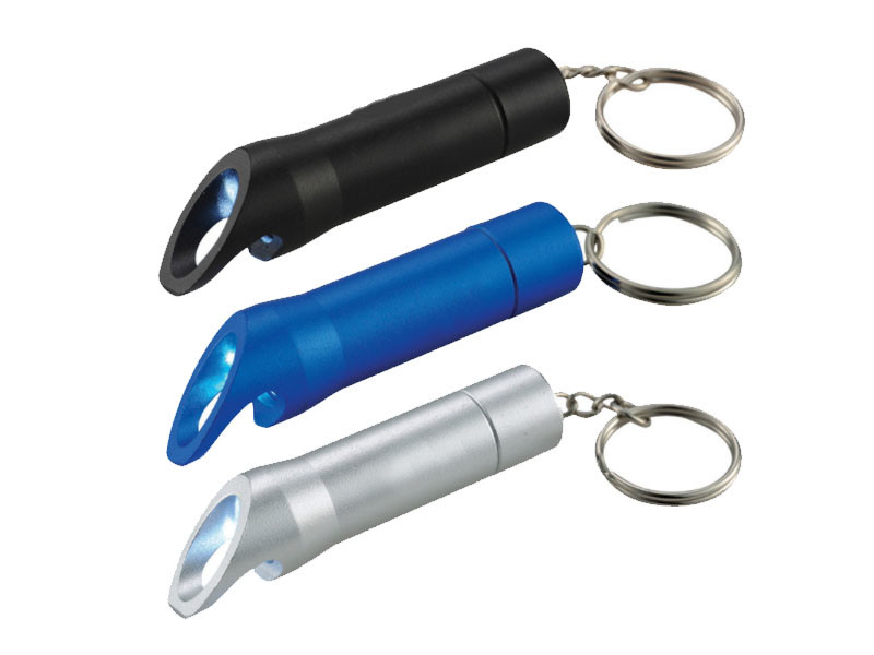 Promotional Personalized Anodized Blank Laser Etch Aluminum Keychain Beer Bottle Opener with Mini LED Flashlight