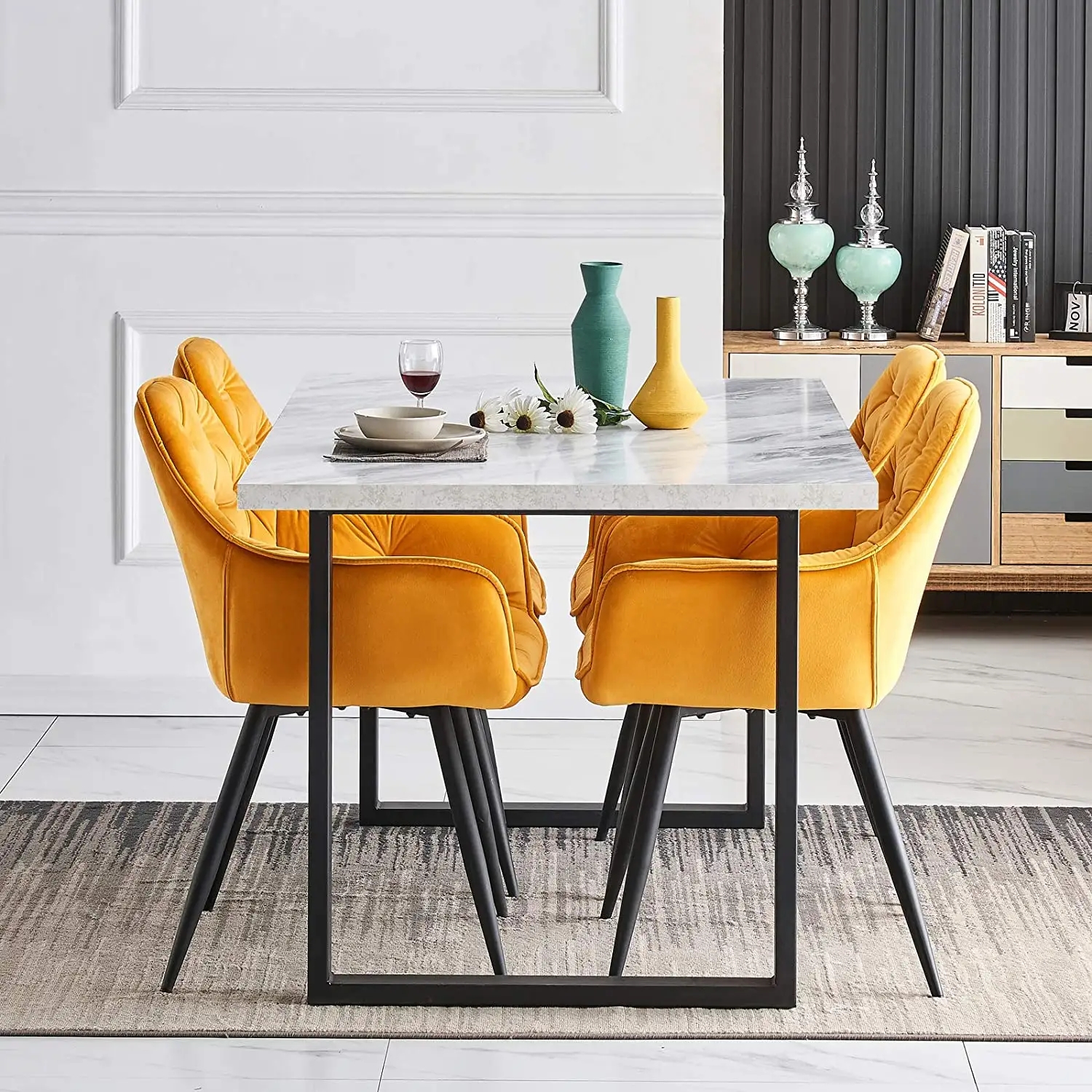 Yellow Velvet Upholstered Dining Chair Bedroom Velvet Upholstered Dining Chair