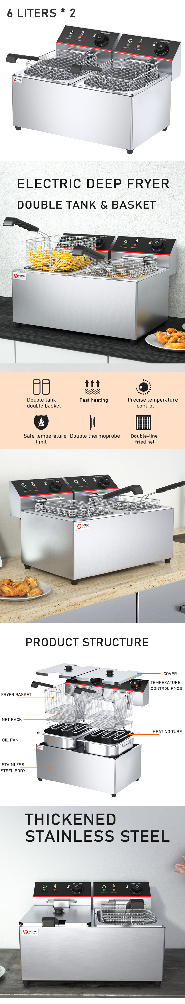 Commercial Electric Deep Fryers pressure fryer Product outside dimension 545x415x285mm