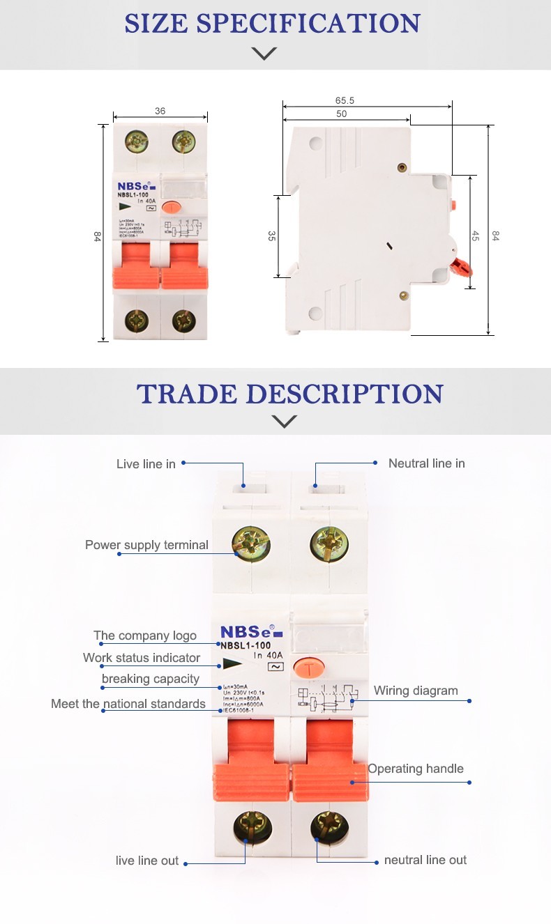 NBSL1-100 Series Residual Current Circuit Breaker With Overcurrent Protection