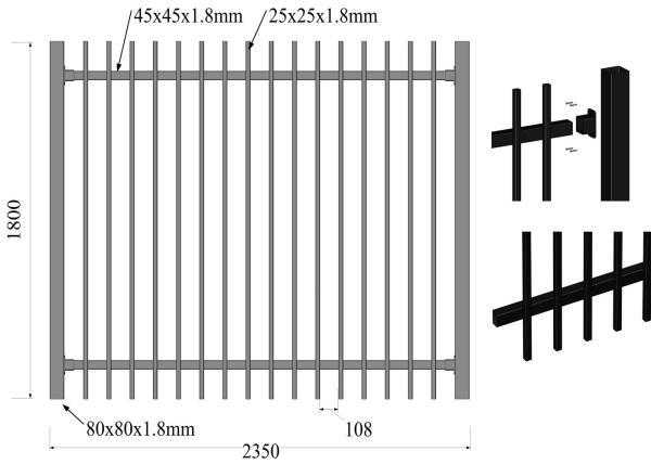 Interpon polyester caoted steel garrison fencing panels dimension 1800mm height