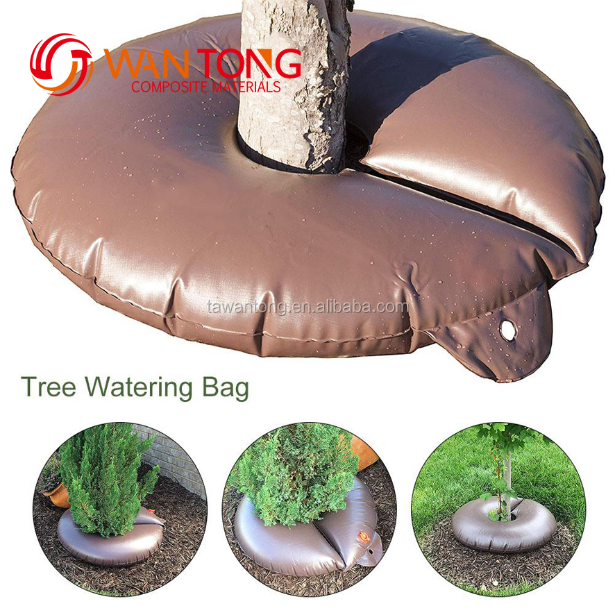 Tree Watering Bag with Slow Release Drip Irrigation Ring Heavy Duty 15 Gallon Brown