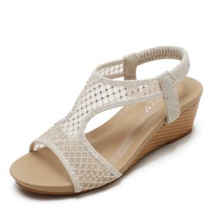 Wholesale BS150 Wedge Heel Sandals Women'S Summer New Fashion Elastic Band Mid-Heel Fish Mouth Breathable Mesh Roman Shoes Sandals from china suppliers