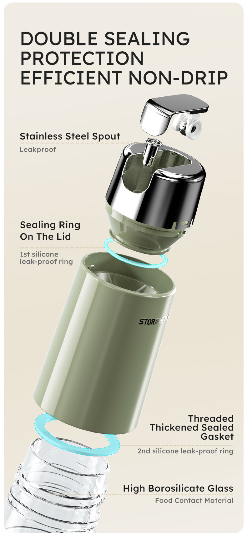 280ml 500ml Kitchen Glass Auto Flip Oil Dispenser Cooking Leakproof No Drip Stainless Steel Cap Oil Container Soy Sauce Bottle