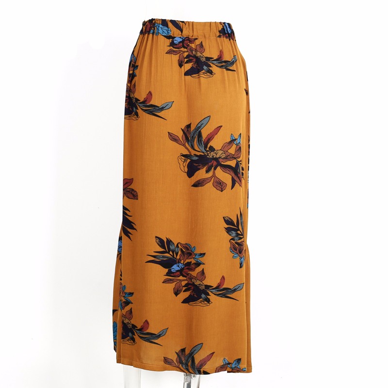 2018 New design high waisted print long skirts