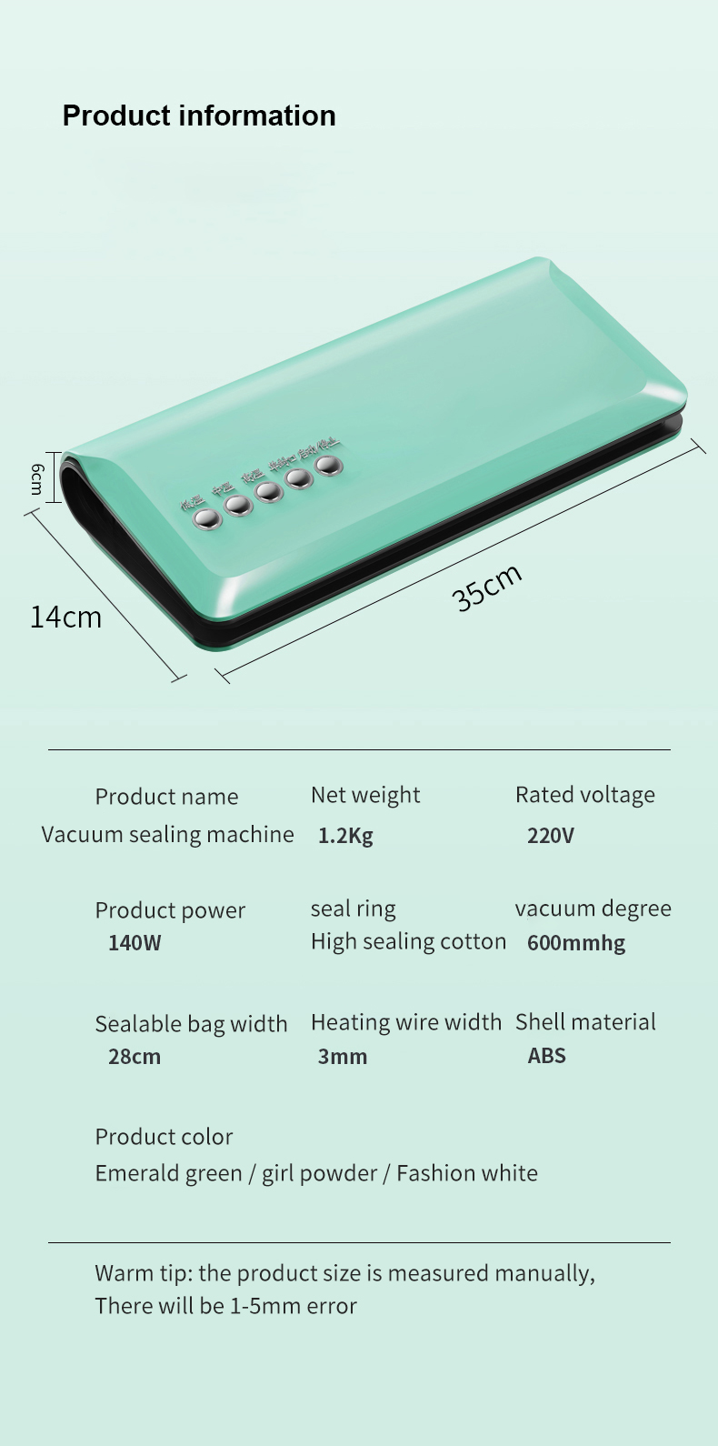 Plastic Packaging Material Handheld Chamber Vacuum Sealer Bag for Household Needs