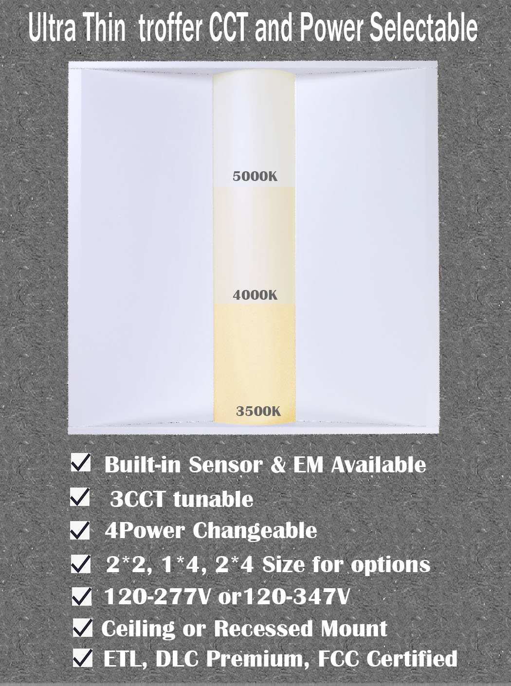 5- Troffer Panel Lighting for Commercial Workshop Office 603*603*70mm LED 2x4 26W 32W