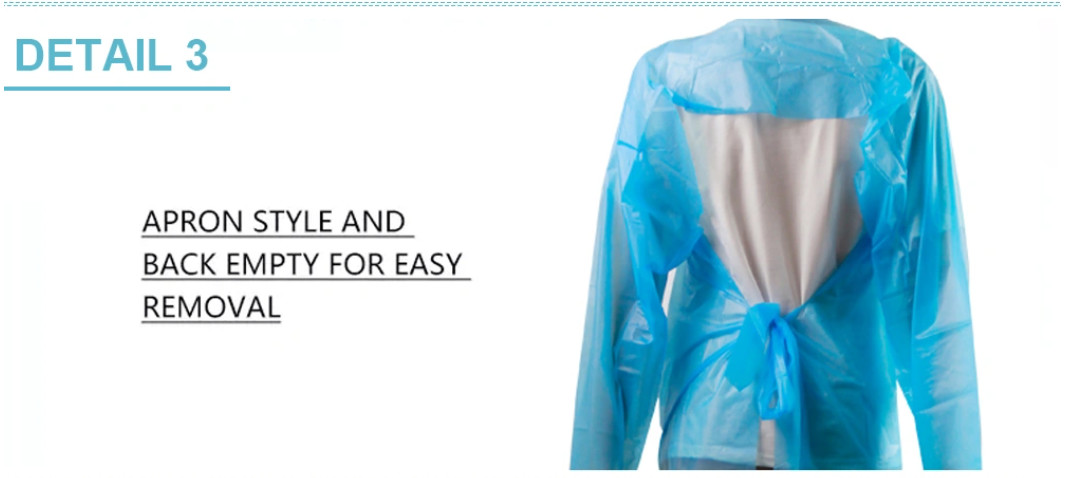 Durable Lightweight Blue Plastic Isolation Gowns With Thumb Loop