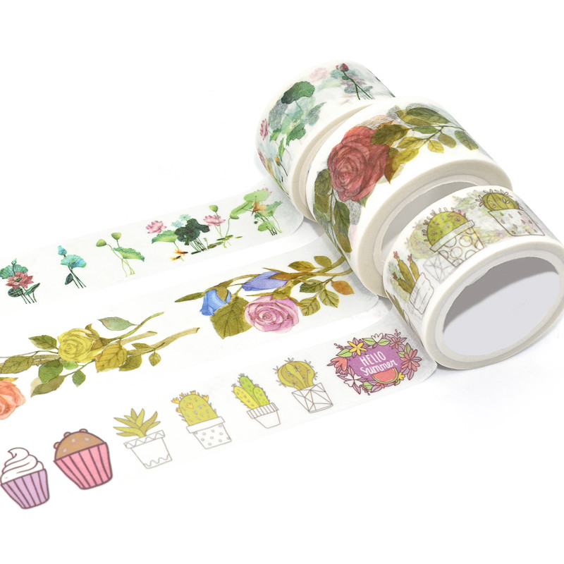 Custom Cartoon Design Bullet Journal Color Printed Washi Masking Tape Set