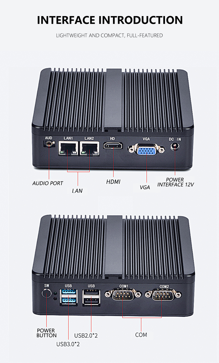 J4125 Quad Core Desktop Mini PC 8GB RAM 128GB M.2 SSD Dual RJ45 LAN Dual RS 232 COM