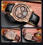 KINYUED genuine leather tourbillon mens automatic watch skeleton mechanical