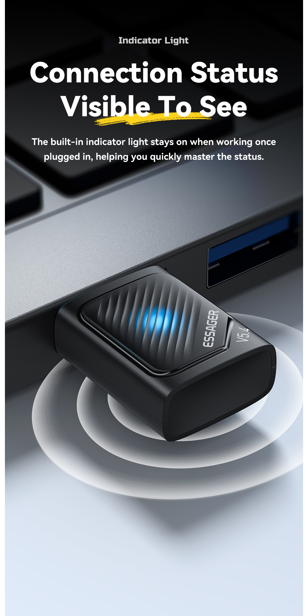 ESSAGER ES-BT16 USB Wireless Bluetooth Adapter For Pc Computer Win 8.1 10 11