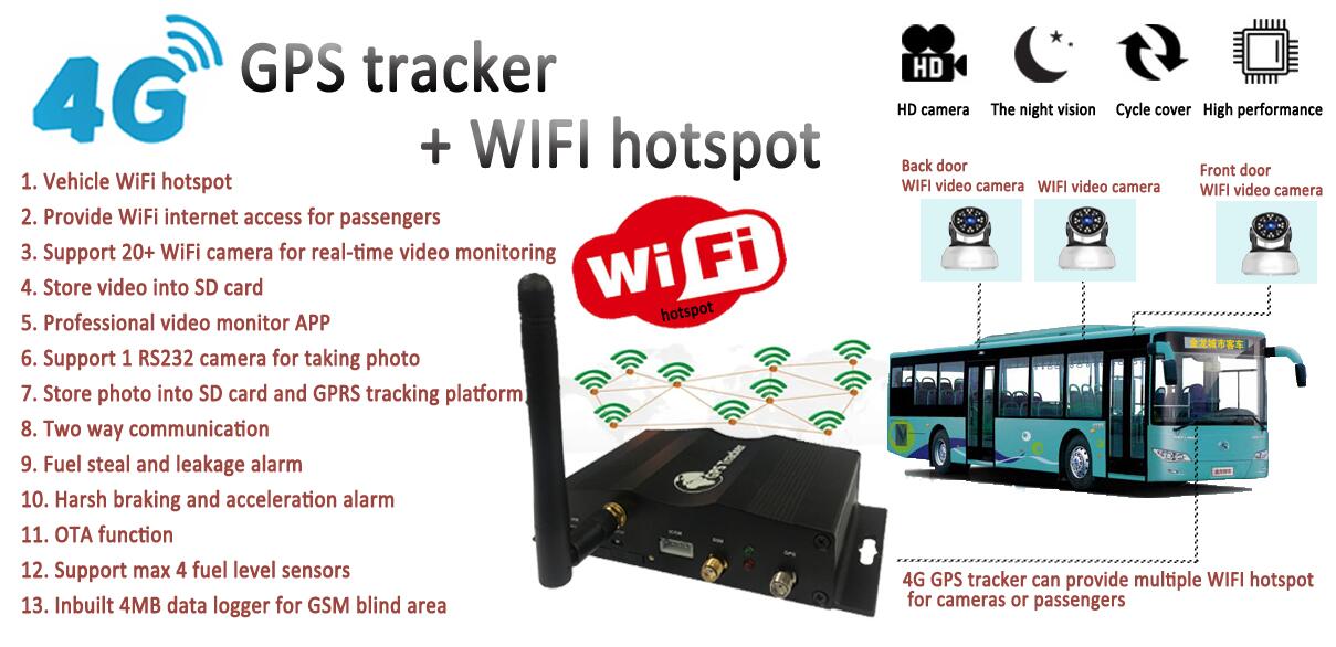 Inbuilt WiFi Hotspot 4G Vehicle GPS Tracker with Camera Video Monitoring