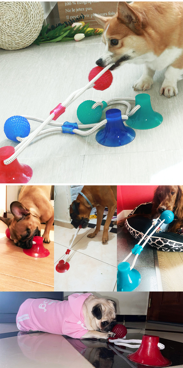 Pet Dog Self Play Tug Pull Force Vent Durable Strong Teeth Cleaning Suction Cup TPR