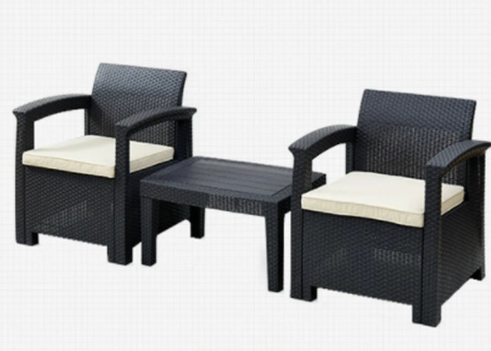 Outdoor Garden Pp Rattan Wicker Chair And Table Set Metal Frame Folding
