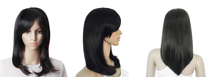 32" Humen Synthetic Black Wigs Normal Lace Single Bleached Knots