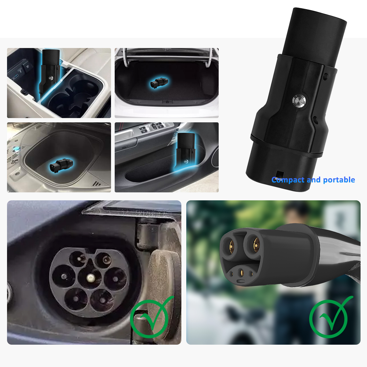 PC Copper NACS 7KW 32A Rated Current AC EV Charging Adapter for Type2 Vehicles Tesla Charging Pile