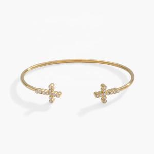 Wholesale Pave Inlaid Crystal Zircon 925 Sterling Silver Bangle Cross Cuff 18K Gold Bangle from china suppliers