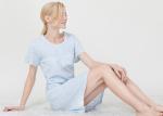 Quick Dry Ladies Night Dresses Sleepwear Blue Printed With Violet Small Flower