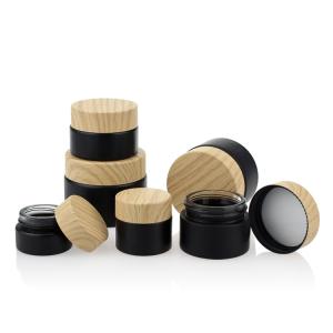 Wholesale Cosmetic Packaging Set Bamboo Color Screw Cap Black Matte Glass Jars 50g from china suppliers