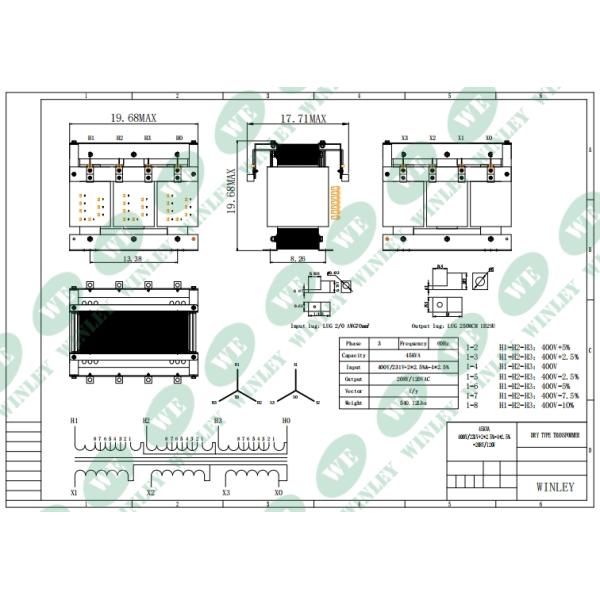 45kva Three Phase Dry Type Transformer Distribution Low Voltage Multi-Tap 400v To 208v Mechanical Terminals Nema 3r Electrical Enclosure