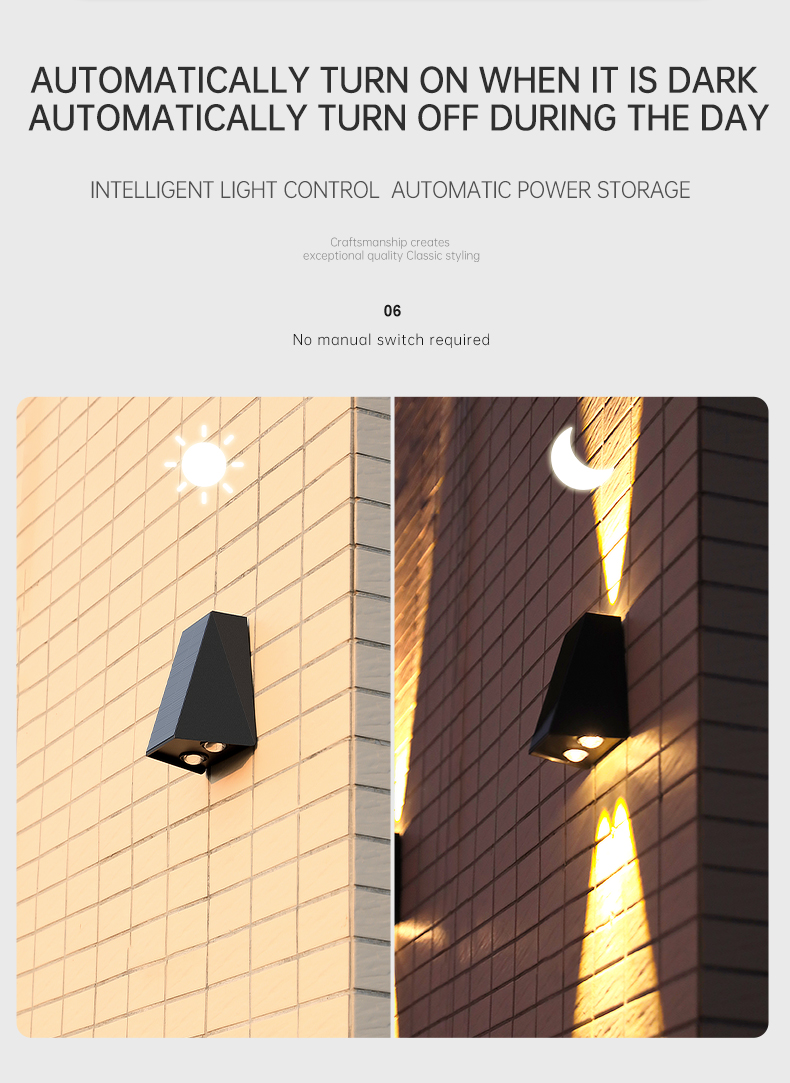 70LM LED Up And Down Solar Lights Outside Solar Wall Lamp For Stair Courtyard Hotel