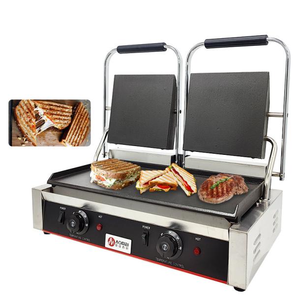 Stainless Steel Cast Iron Panini Contact Grill Maker for Restaurant Bakery Snack