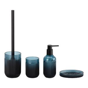 Wholesale Round Pale Blue Glass Bathroom Accessories Set with Ribbed Vertical Stripe Soap Dispenser from china suppliers