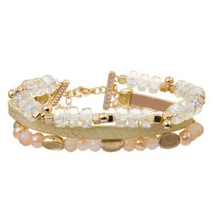 Wholesale White Crystal Beaded 6.5&quot; Adjustable Beaded Bracelet Set Gift For Her from china suppliers
