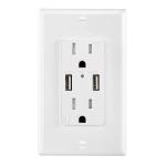 PC ABS Electrical USB Wall Outlet 15A 120V 5V DC For Hotel
