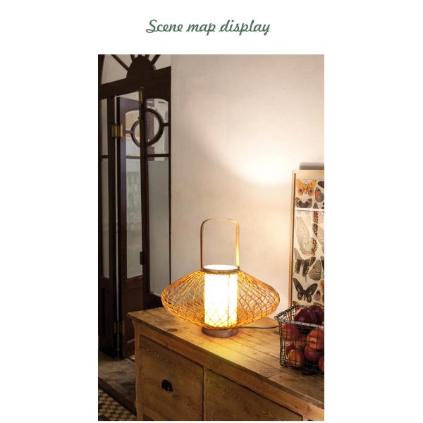 3500K Warm White Rattan Bamboo Table Lamp For Bedroom Switch Control